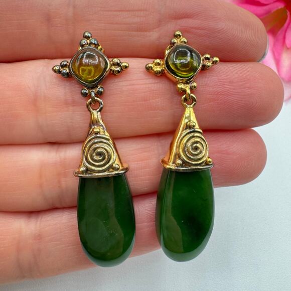 Sajen Jade Vermeil Gold Over 925 Sterling Silver Etruscan Style Drop Earrings - Picture 5 of 14